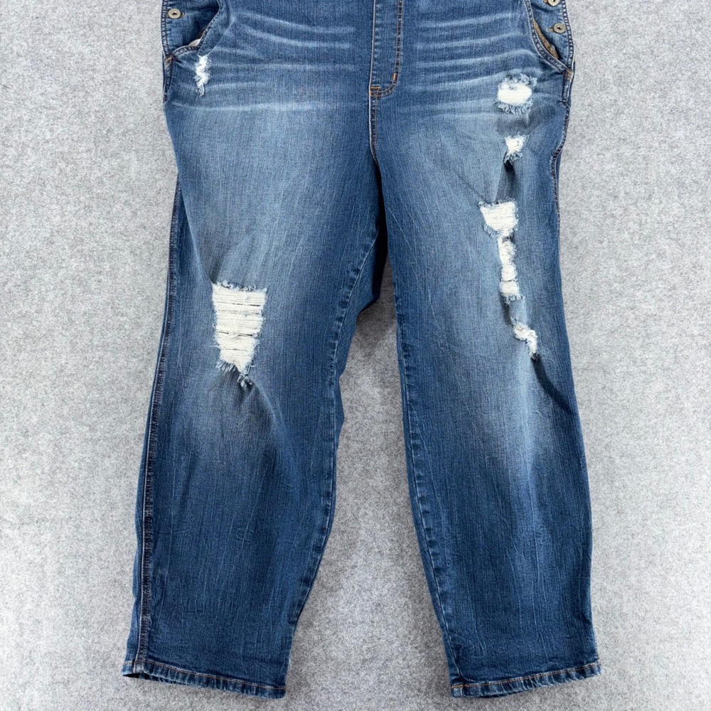Torrid Denim Womens Blue Distressed Bib Overalls Medium Wash Plus Size - Picture 9 of 10